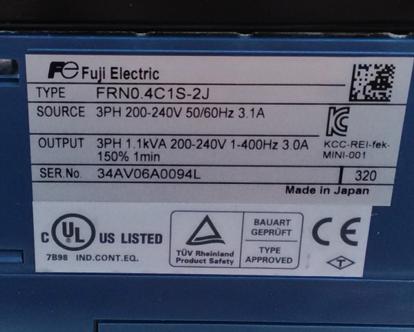 AC200V 0.4kW インバーター 富士電機 FRN0.4C1S-2J