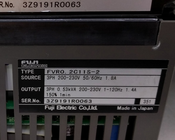 AC200V 0.2kW インバーター 富士電機 FVR0.2C11S-2
