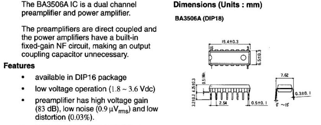 (商品画像) BA3506A 3V プリアンドパワーアンプ